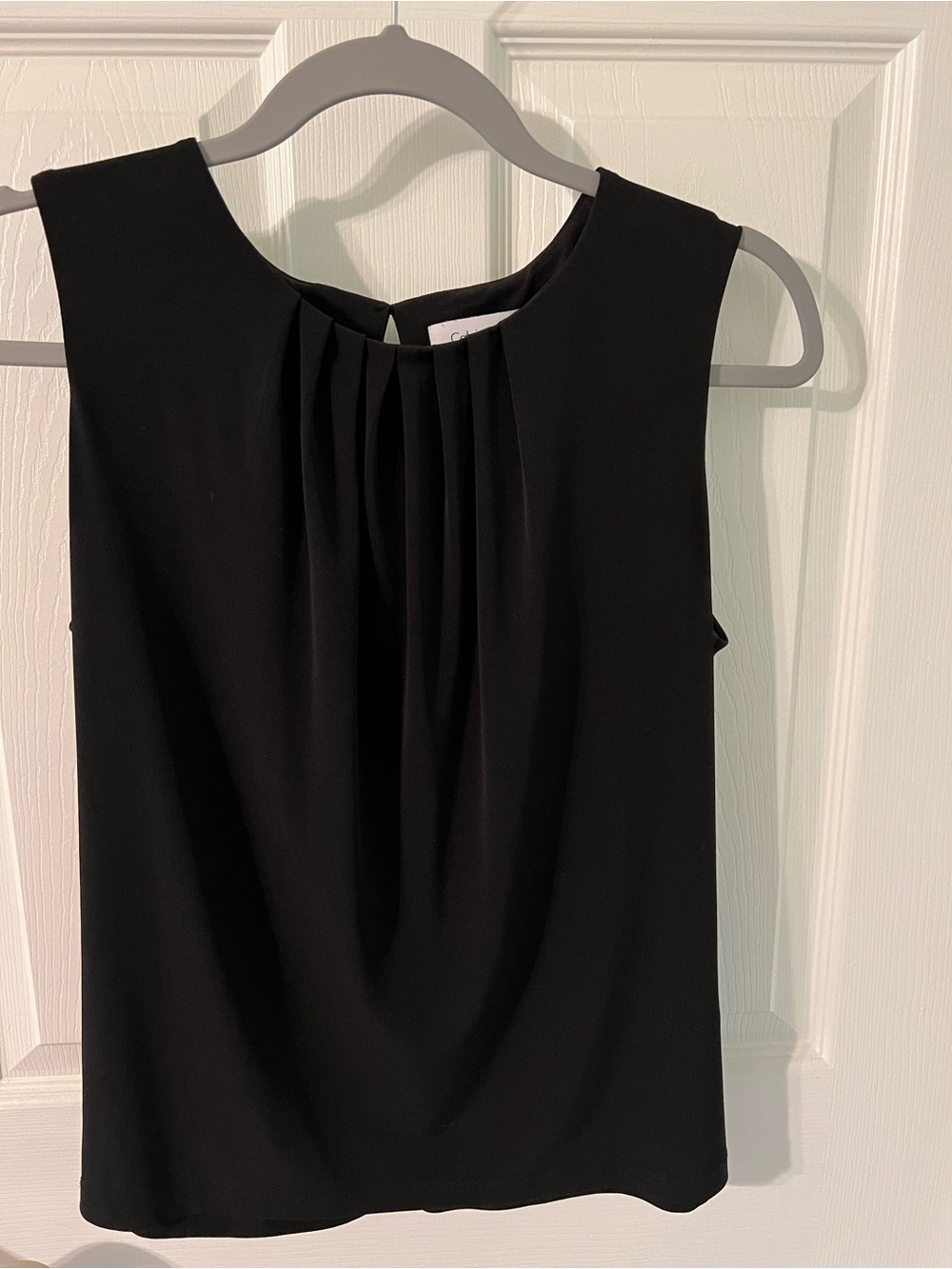 Calvin Klein Black Pleated Neckline Sleeveless Top